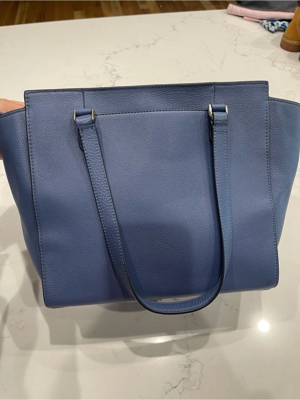 kate spade navy pebbled leather tote with gold logo